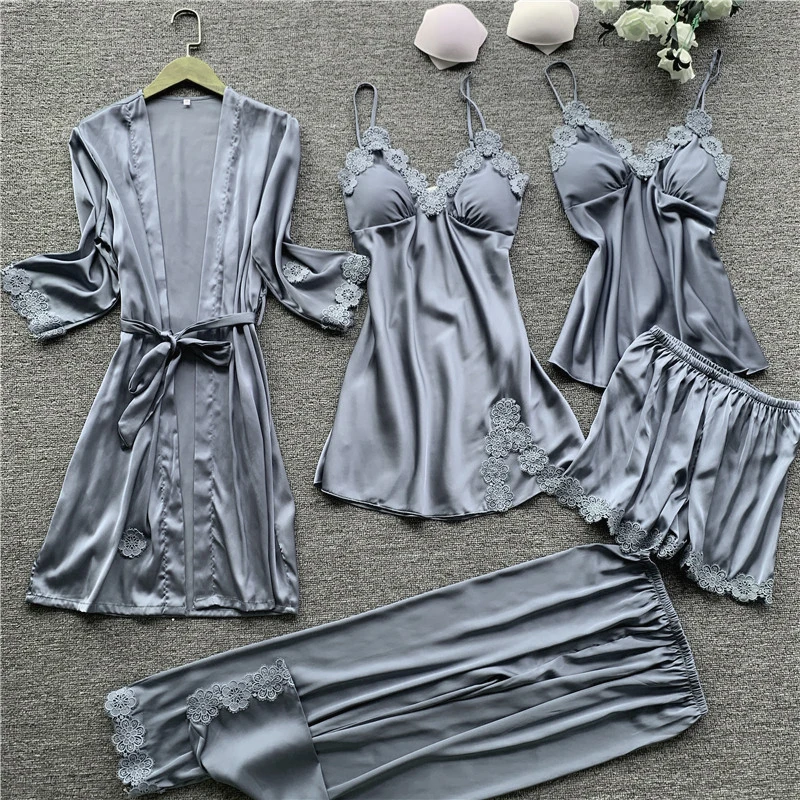Женские атласные шелковые пижамы 5 шт. на тонких лямках для отдыха грудные