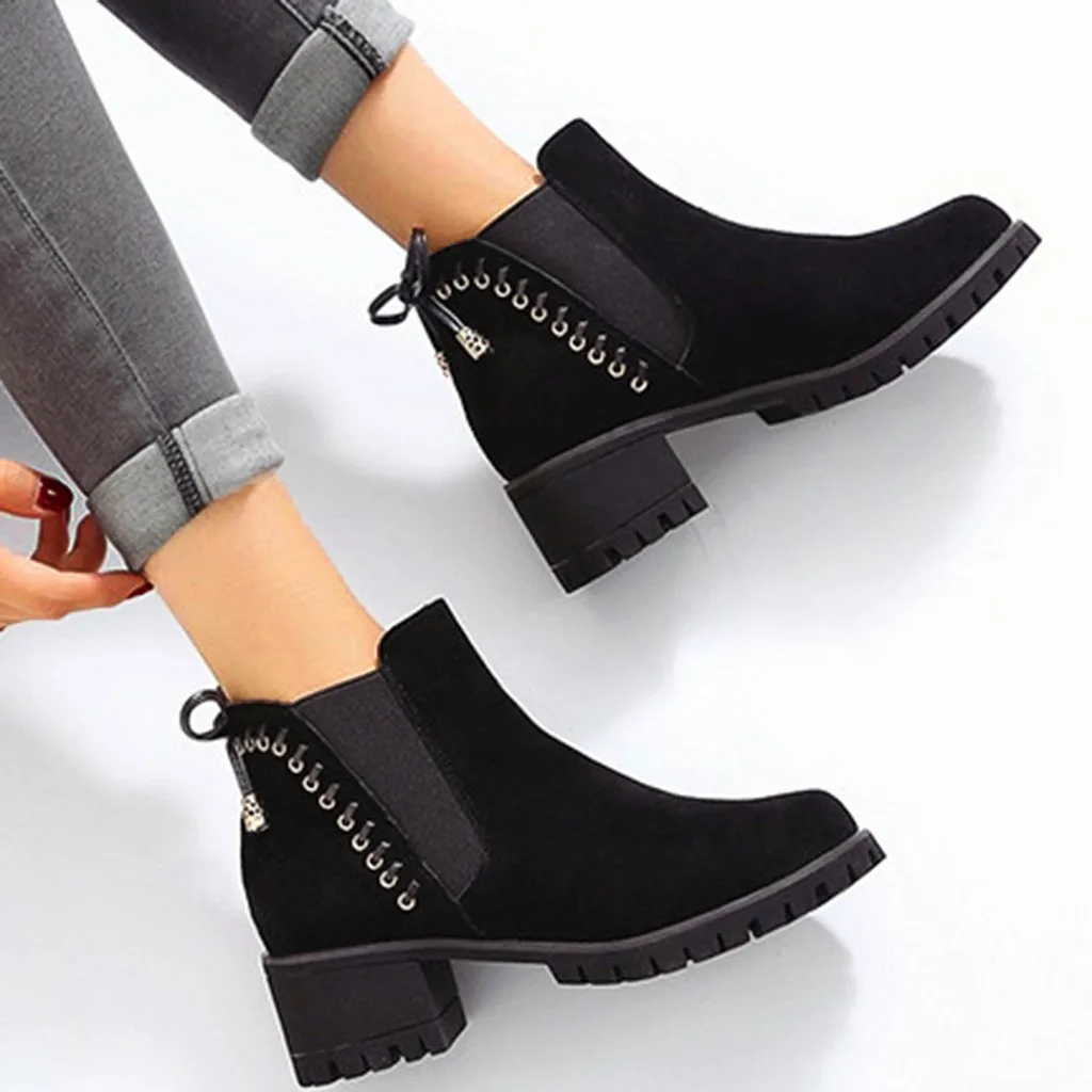 Женские ботильоны с заклепками в стиле ретро модные зимние из флока бантом