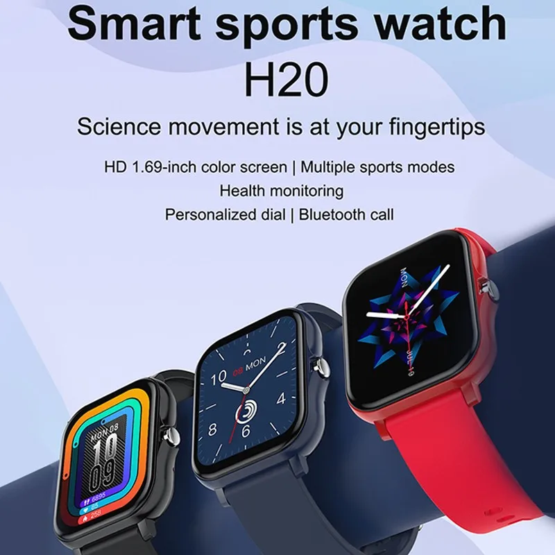 

H20 Smart Watch Men Women 1.69 Inch Full Touch Screen Smartwatch Fitness Tracker Heart Rate Sleep Monitoring Smart Bracelet