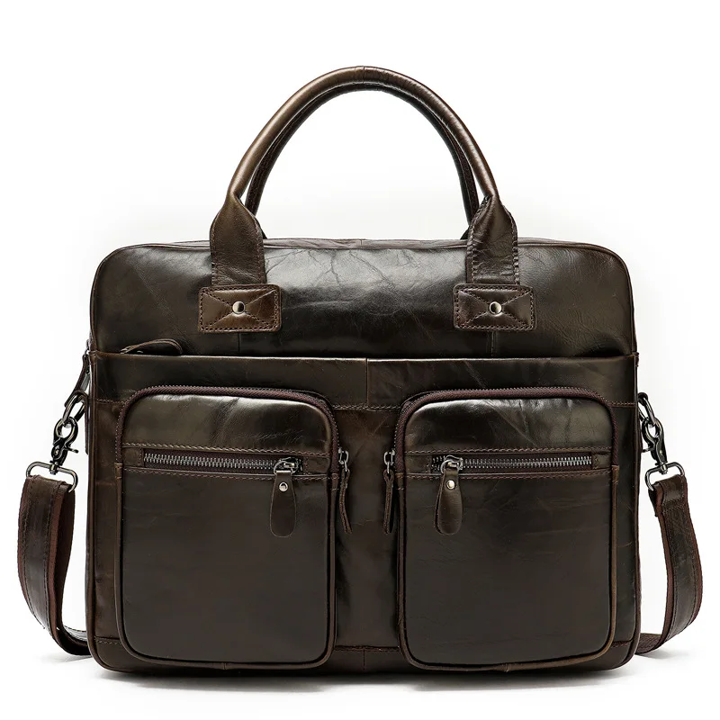 New Luxury 100% Cow Genuine Leather Business Men's Briefcase Male Shoulder Bag Real Leather Men Messenger Bag Tote Computer Bag