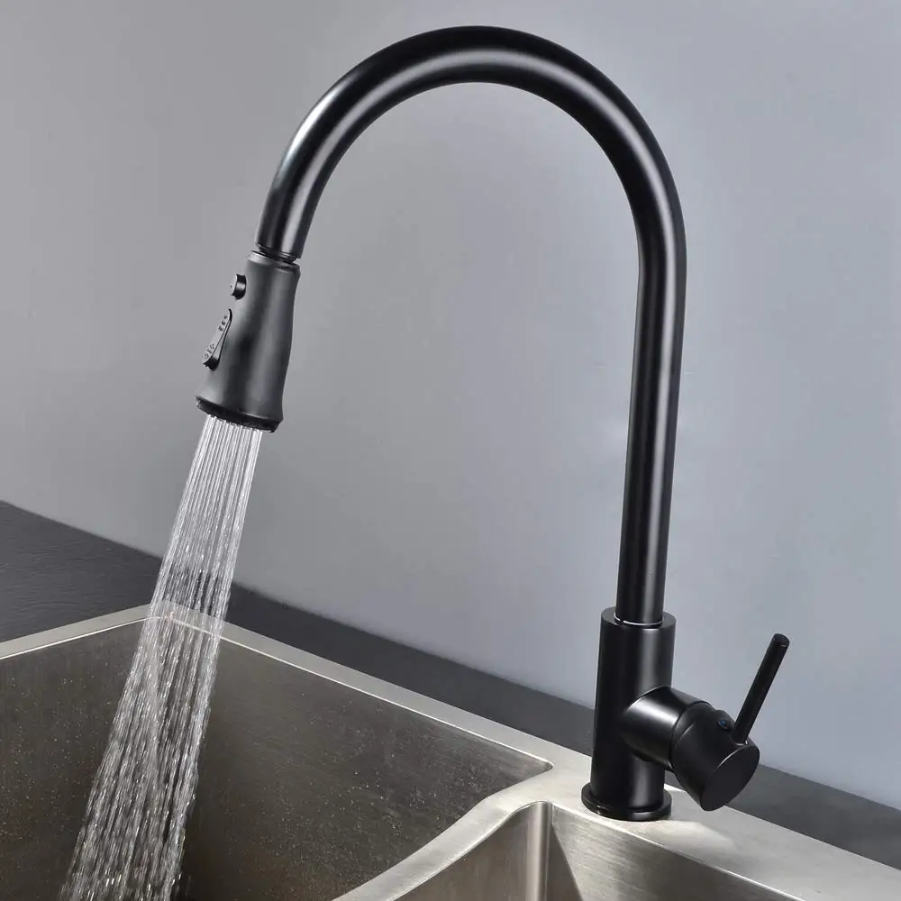 

SHAMANDA Single Handle High Arc Kitchen Sink Faucets with Pull Down Sprayer and Magnetic Docking Spray Head Black/Brushed Nickel