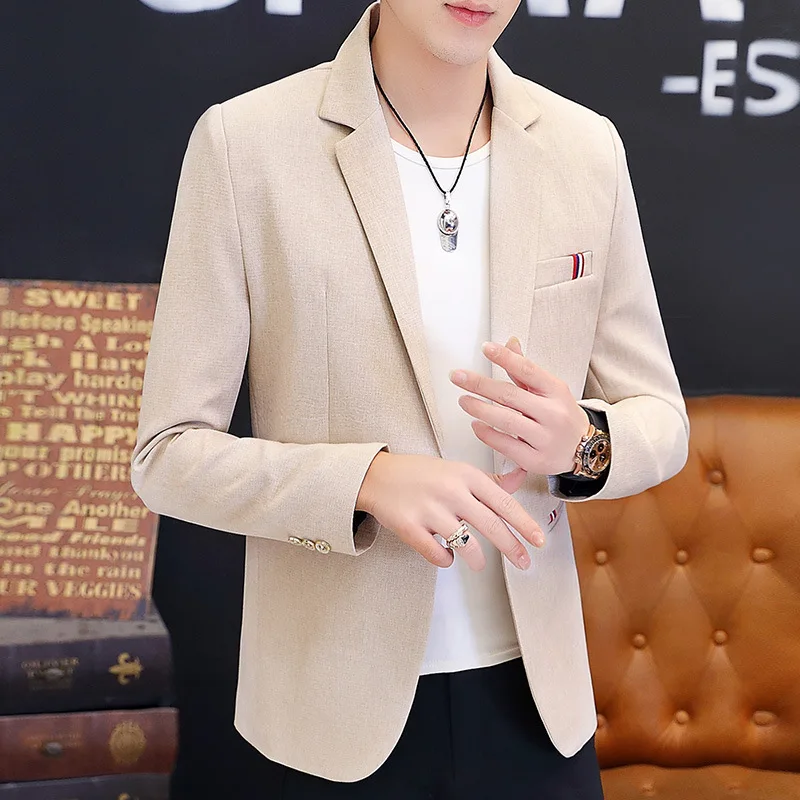 

HOO 2022 Men's New Autumn Ribbon Decoration Slim Suit Teen Trend Leisure blazer jacket