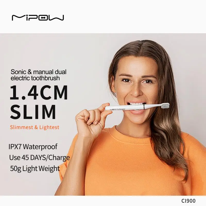 

Mipow i3 Super-Slim Sonic Electric Toothbrush Sonic Toothbrush Heads Smart Tooth Brush USB Rechargeable Waterproof Ultrasonic