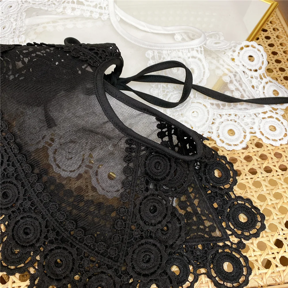 

Women Lace Embroidery Fake Collar Half Shirt Big Lapel False Collar Detachable Faux Tie Small Shawl Dresses Accessories