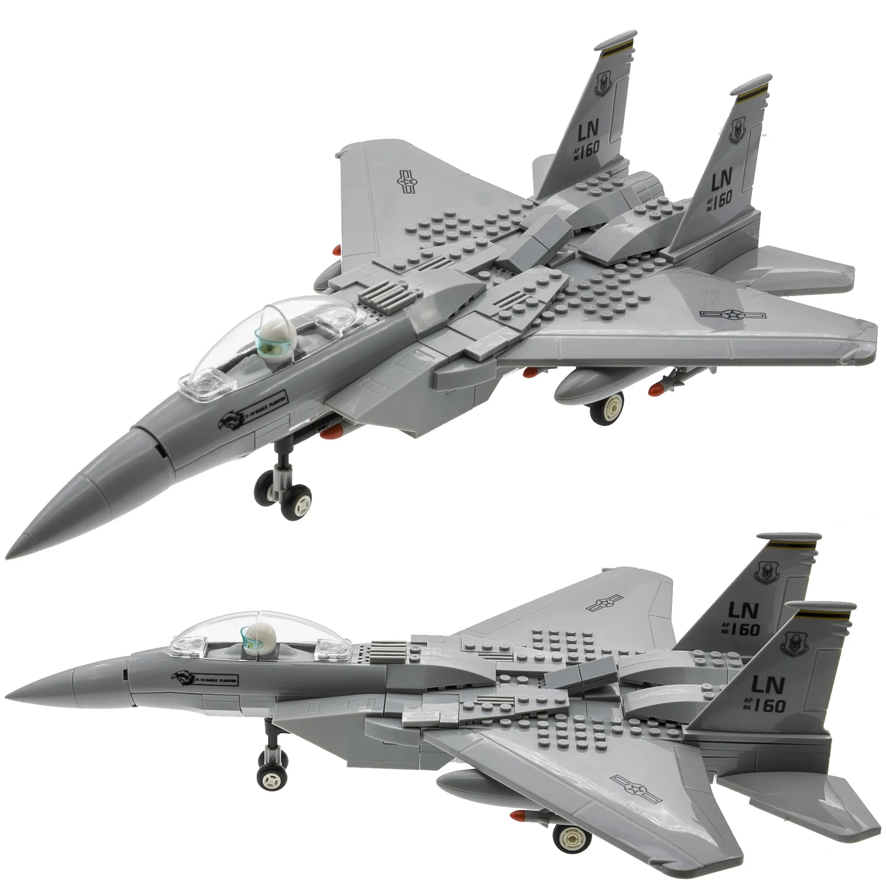 Bloques de construcción para niños, juguete de ladrillos para armar avión militar MOC F15, avión de combate J15 F18 F14