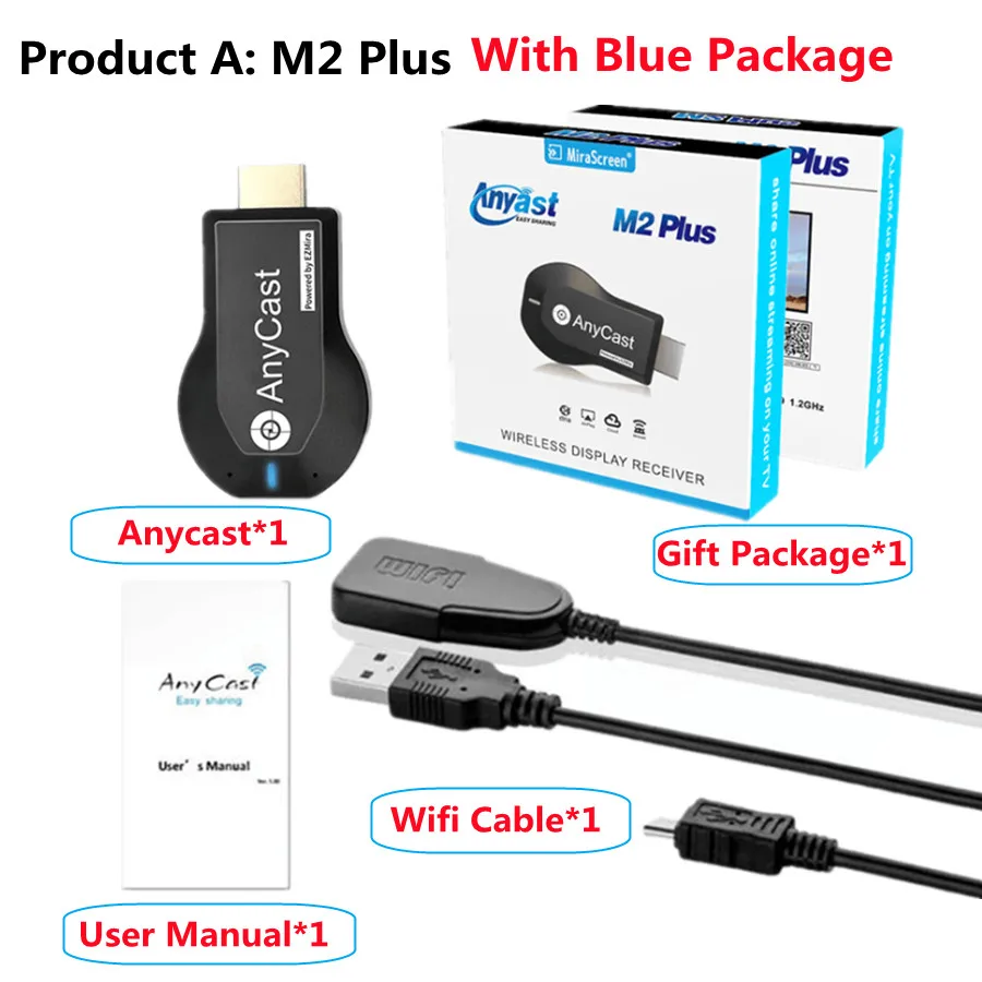 ТВ-приемник M2 Plus Wi-Fi дисплей приемник Anycast DLNA Miracast Airplay зеркальный экран