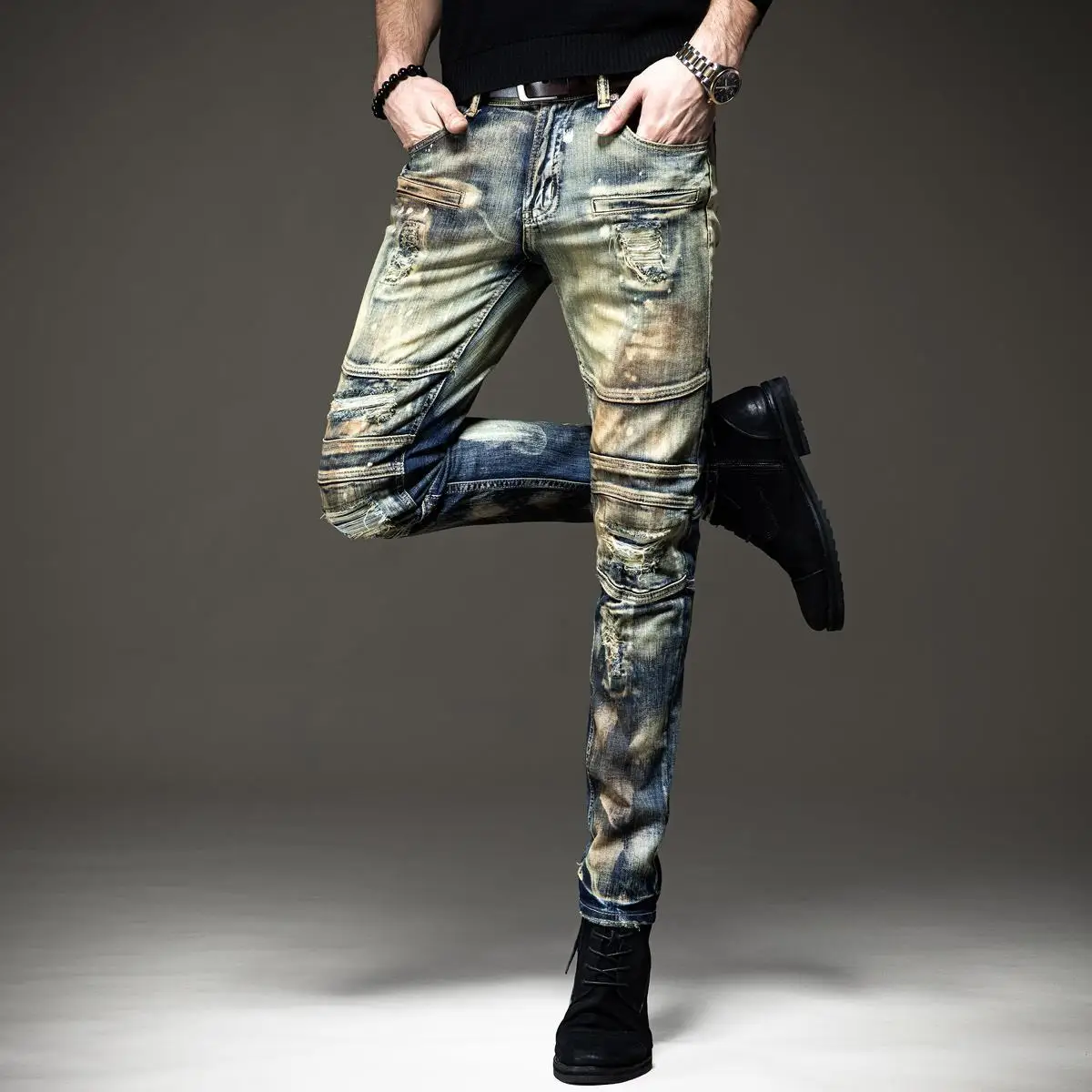 Оригинальные мужские брюки с вышивкой в стиле хип-хоп |