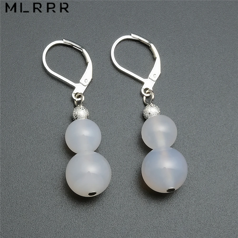 

Vintage Classic Natural Agates Stone Jewelry Romantic High Quality White Agates Pendant Charms Drop Earrings for Women