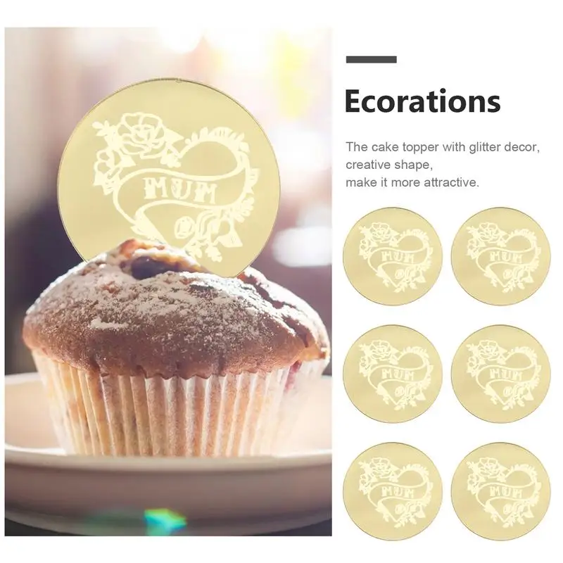 

20pcs Mother's Day Cake Topper Round Cupcake Topper Mum Cake Insert Cards