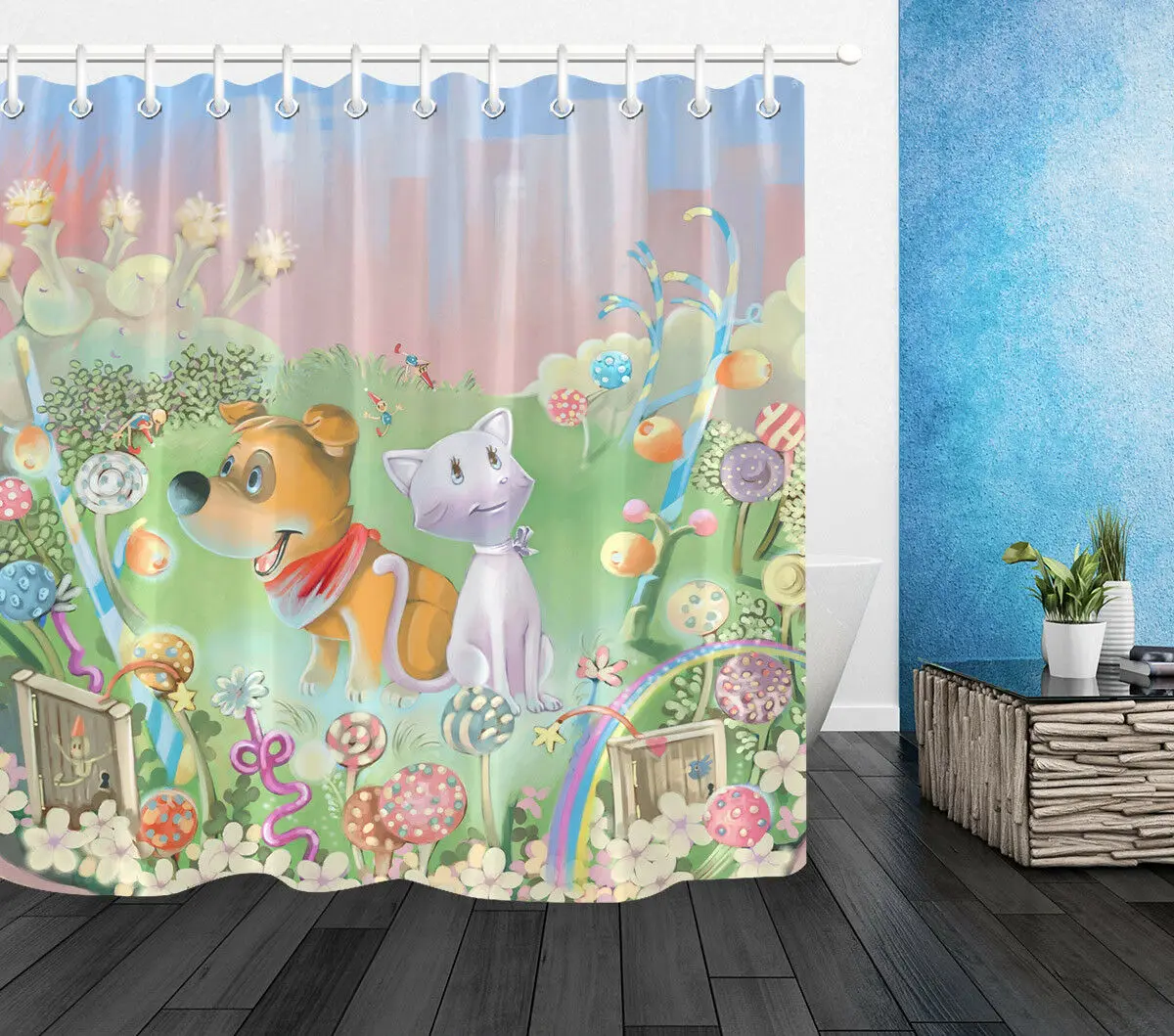 

Polyester Fabric Fairytale Garden Cat & Dog Shower Curtain Bathroom Hooks