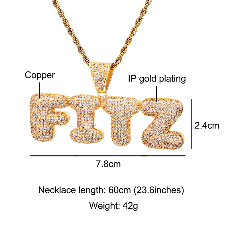 Хип-хоп обычай имя льдом из пузыря цепочка с буквами ожерелья подвесками для