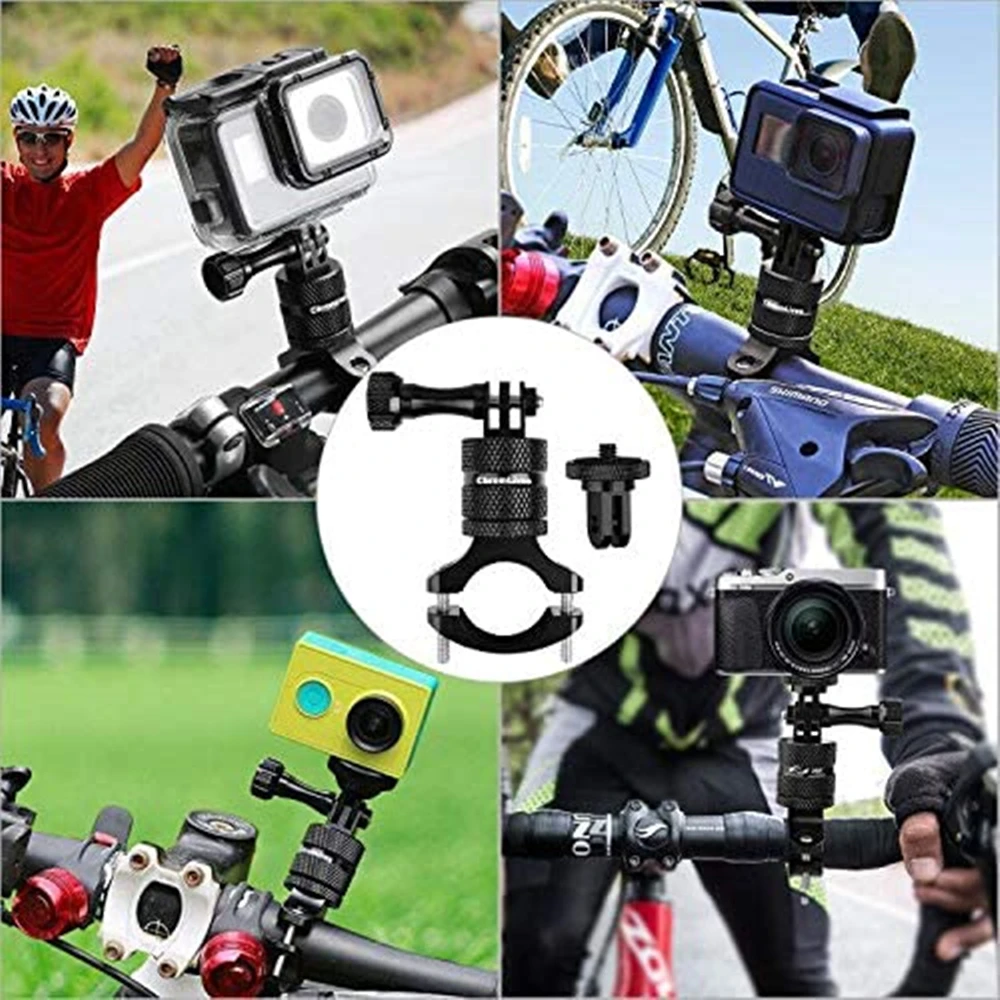 360 Degrees Rotary Aluminum Bike Bicycle Handlebar Mount for Gopro Hero 11 10 9 8 7 6 4 Session 1/4 Screw Action Camera Mounting images - 6