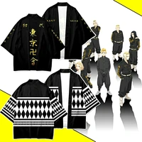 anime tokyo avengers cosplay t shirt cloak of draken manji gang for summer haori kimono tee men manjiro sano cape short sleeve