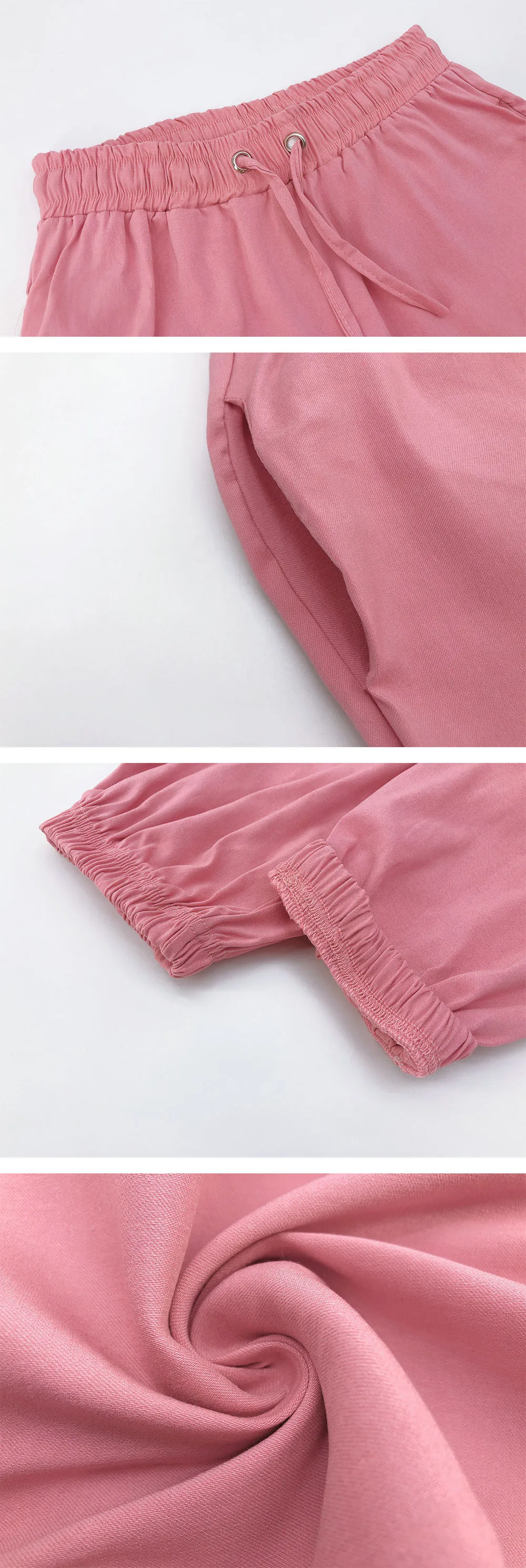 

Fashion Women's Autumn Solid Color Long Trousers Drawstring Design Pockets Decor Elastic High Waist Casual Loose Long Trousers