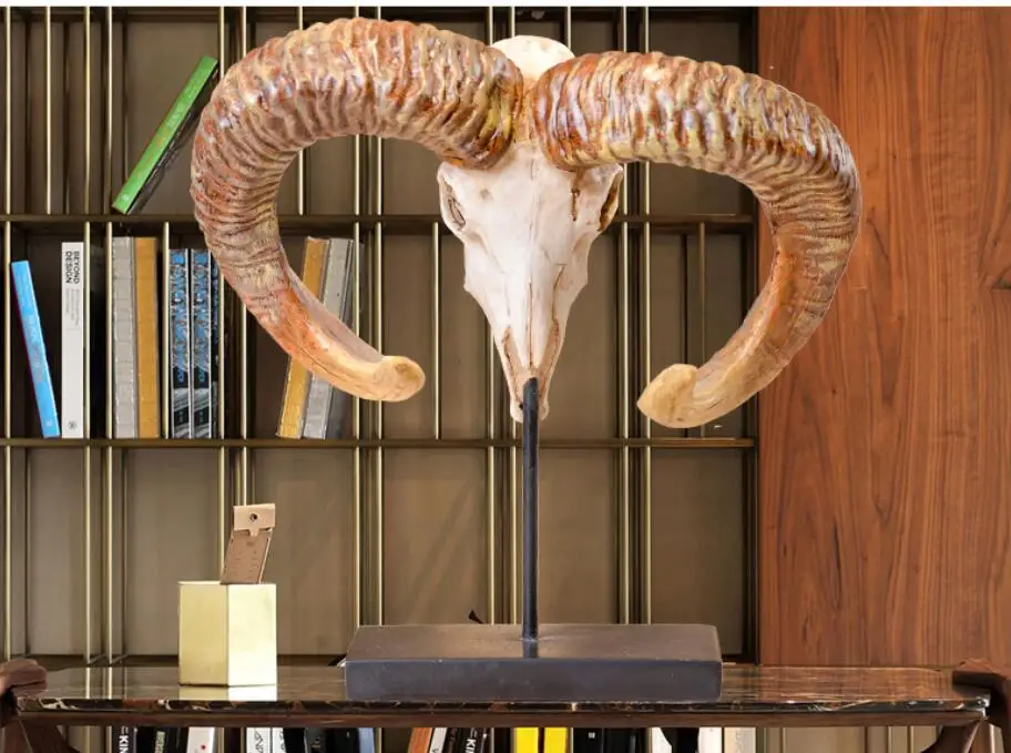 Смола ретро животное овечья голова ремесла гостиная атмосферная быка украшение