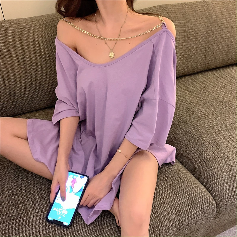

Summer Women Chain Fashion Sexy Backless Short sleeve Casual Loose women T-Shirt Tops Female Clothes