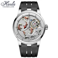 haofa carrousel watch skeleton watch mechanical engraved carousel movement sapphire waterproof white dial karussel design