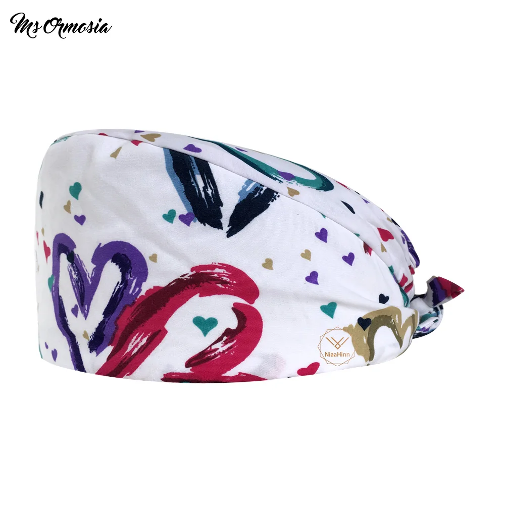 

new Fashion cotton Love Cartoon print hats adjustable Scrub hat beauty salon working cap laboratory pet shop fashion scrub cap