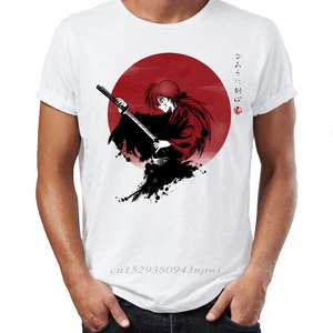 Hip Hop Men T-shirts Rurouni Kenshin Manga Anime Artsy Awesome Artwork Printed Street Guys Tops & Tees Swag 100% Cotton Camiseta