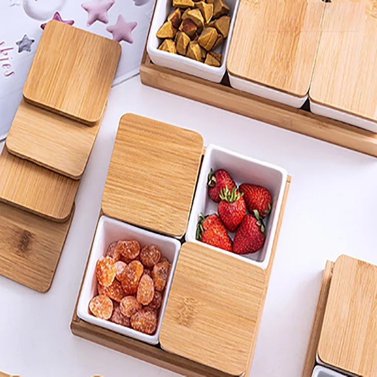 

Modern creative dividing plate with cover snack plate dry fruit plate sauce plate household assorted fruit ceramic customization