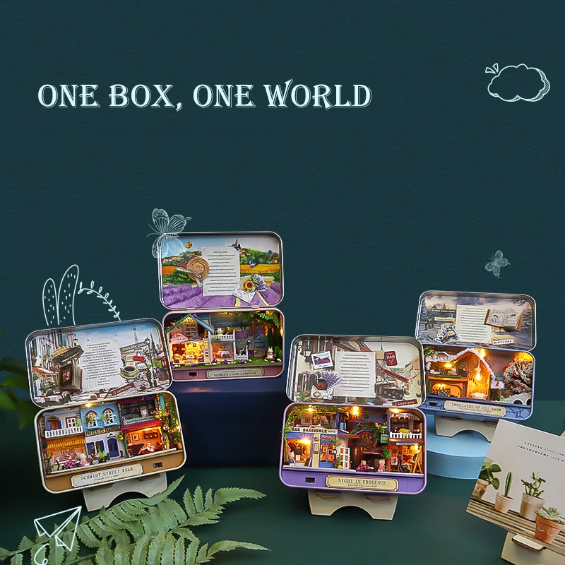 DIY Holz Puppenhaus Montiert Mini Box Blume Miniatur Szene mit Möbel Puppe Haus Casa Spielzeug für Kinder Erwachsene Geschenke