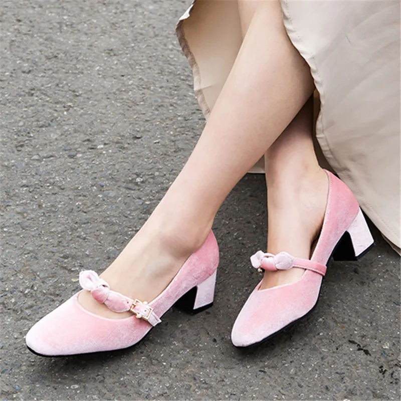 

Square High Heels Shoes Woman 2020 Summer Flock Faux Suede Point Toe Black Pink Heels Women's Shoes Office Ladies Female Pumps