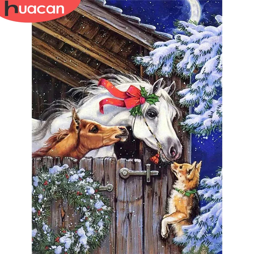 

HUACAN Coloring By Number Horse Animal HandPainted Art Gift DIY Drawing On Canvas Pictures By Number Winter Kits Home Decoration