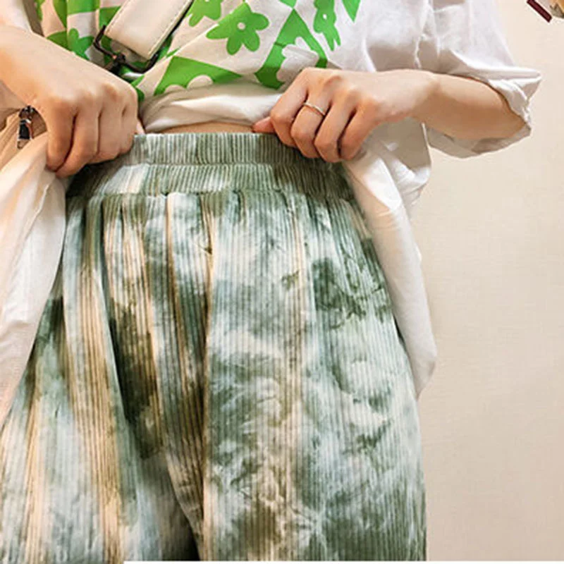 

Casual Pants Women Loose Dye-tie High Waist Mopping Unisex Streetwear Harajuku Spring Femme Straight Trouser Hipster Retro Basic