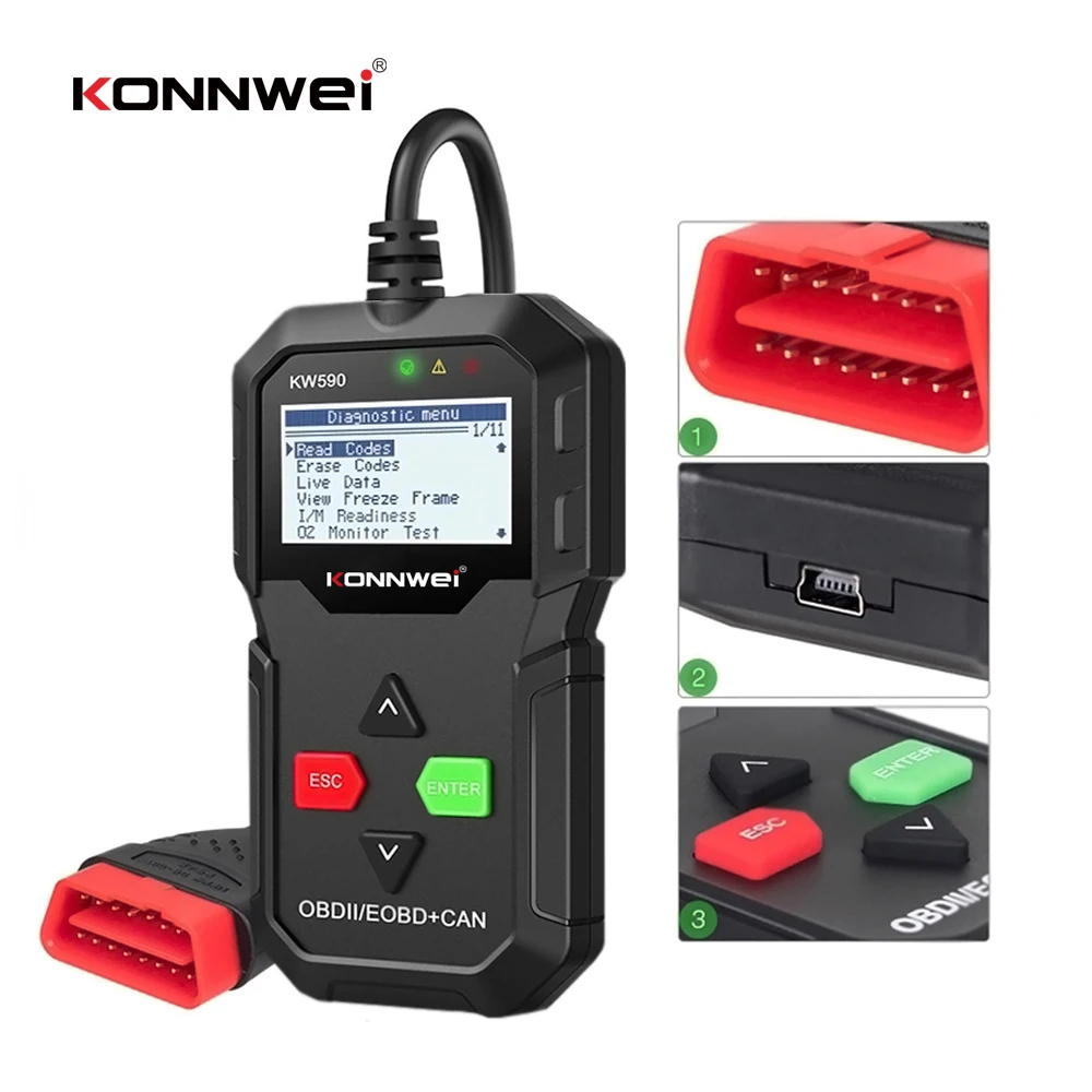 OBD-диагностический инструмент KONNWEI KW590 автомобильный считыватель кодов OBD2-сканер