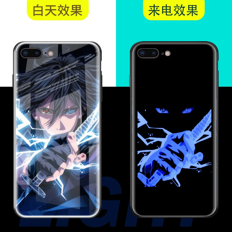 Style 2 Японский аниме закаленный стеклянный чехол для телефона iPhone 6S 7 8PLUS XS MAX есть светодиодный роскошный стеклянный чехол для вспышки блестящий чехол для телефона - Цвет: Style 2