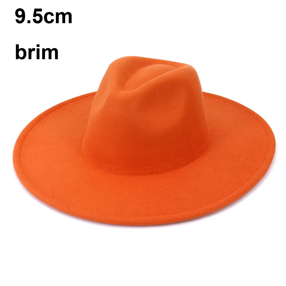 

2021 9.5cm Brim Simple Women Men Wool Vintage Trilby Felt Fedora Hat with Wide Brim Gentleman Elegant Winter Autumn Jazz Caps