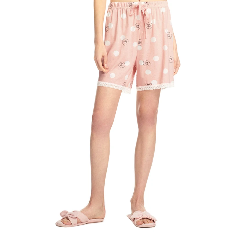 Pink white do THREEGUN женские Пижамные шорты, укороченные штаны полной длины, кружевные Хлопковые женские штаны для сна, свободные штаны с эластичной резинкой на талии, домашние штаны, партия - Цвет: Pink white do