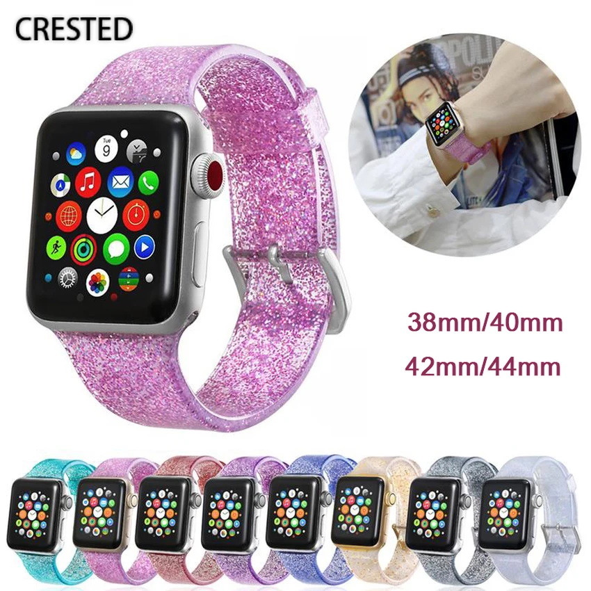 Блестящий силиконовый ремешок для Apple Watch Band 44 мм 40 IWatch 38 42 прозрачный женский