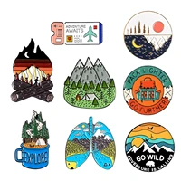 outdoors mountain enamel pin custom badges camping hiking starry night brooches bag clothes lapel pin badge jewelry gift kids