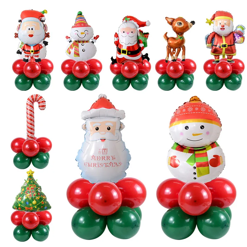 

Christmas Standing Balloons DIY Kit Cartoon Santa Claus Deer Snowman Foil Balloons Red Green Latex Ballon for Xmas Decoration