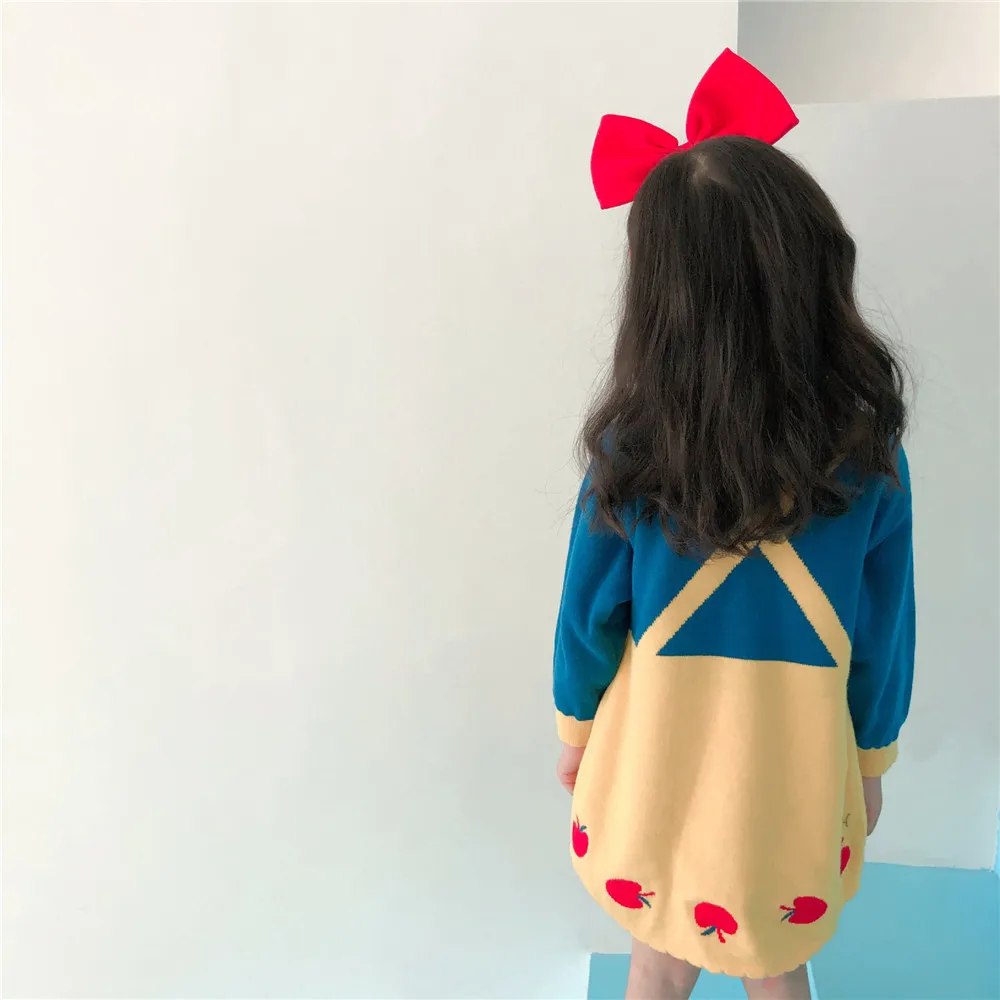 Autumn Winter Baby Girls Dress Snow White Knitted Crochet Princess Dresses For Korean Style Children Dummy 2Pcs Cute | Детская одежда и