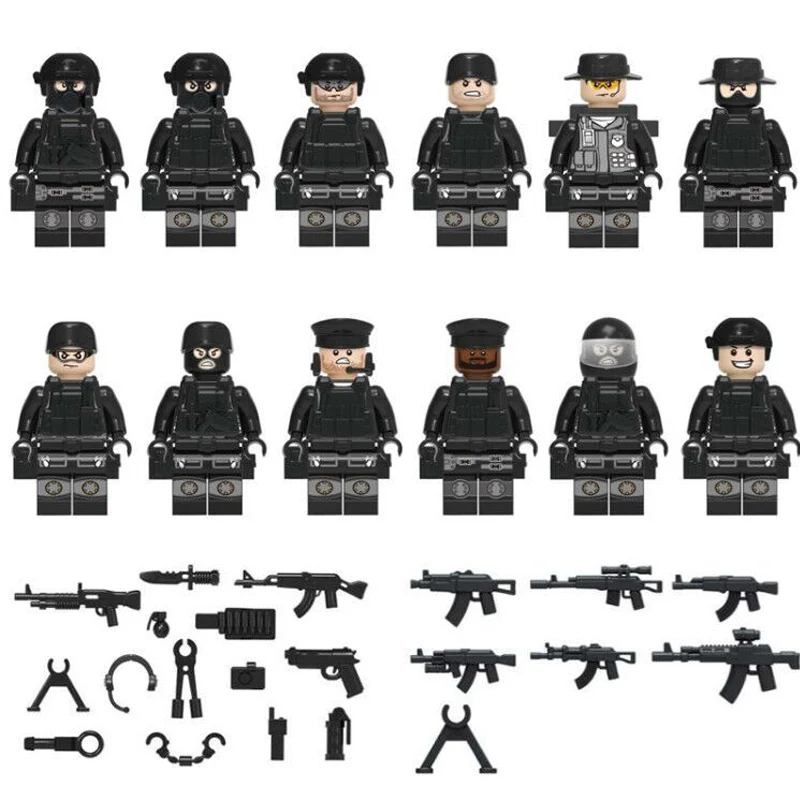 12 шт. SWAT военные оружие спецназ команда строительные блоки кирпичи фигурки