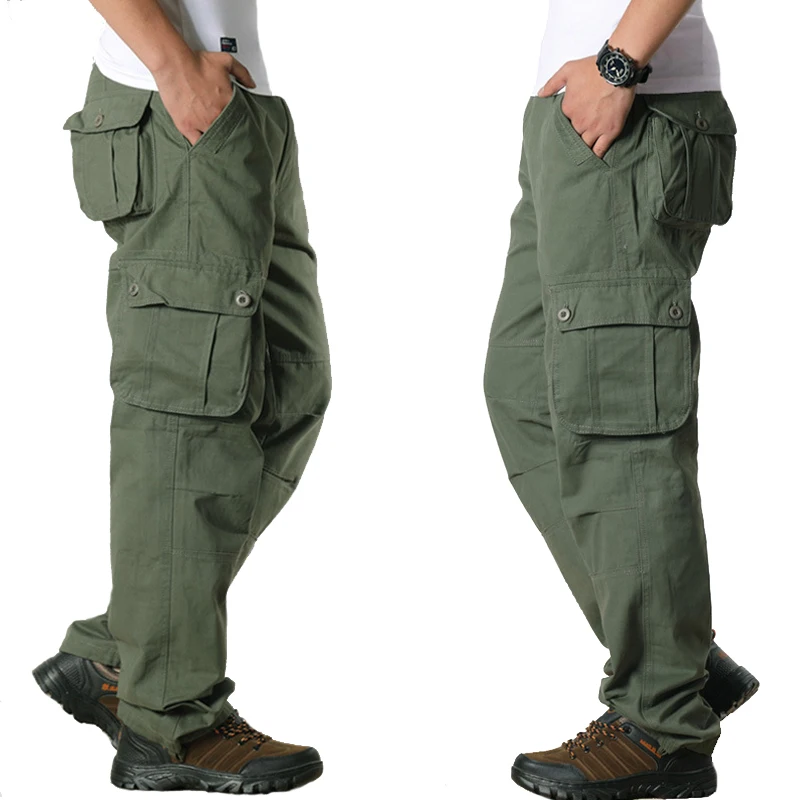 

Mens Multi-pockets Cargo Trousers Winter Warm Fashion Straight Leg Frock Pants