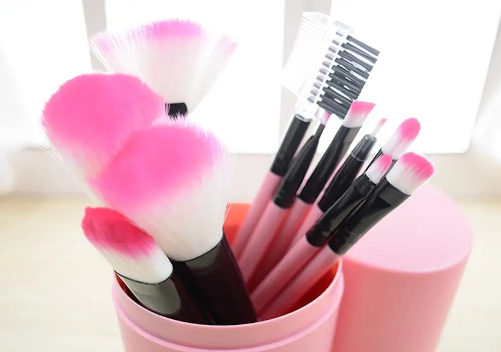 12Pcs/Set Professional Makeup Brushes Tool Eye Shadow Foundation Eyebrow Lip Brush cosmetics Leather Cup Holder Case Kit | Красота и