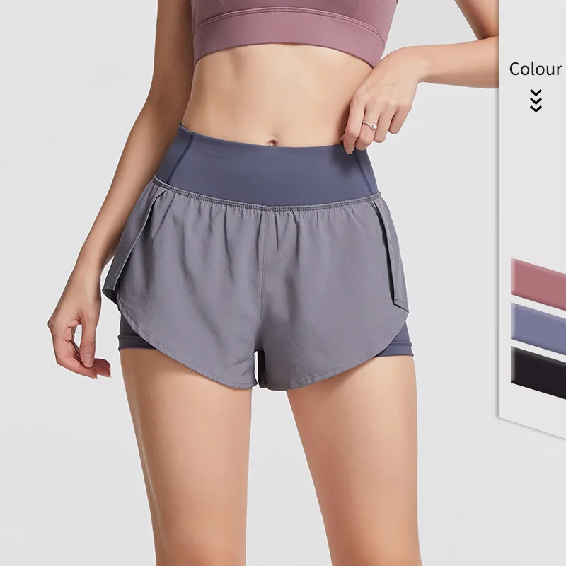 Double Layer Yoga Shorts for Women Summer Keep Fit Running Anti-Exposure Short Pants Solid Athletic Workout | Спорт и развлечения