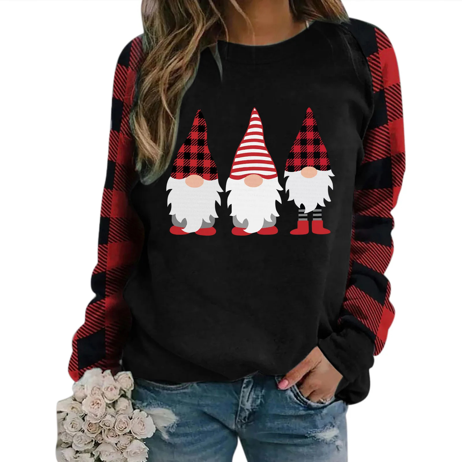 

New Women Fashion Comfortable Christmas Plaid Printing Casual Pullover Sweatshirts Long Sleeve Sweatshirts толстовка женская