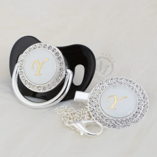 LY-4-1 6-18M MIYOCAR Золото Rhinestone имя инициалы Письмо Y Элегантный Серебряный bling соска и пустышка Клип BPA бесплатно пустышка bling SGS пройти LY-1 - Цвет: LY-4-1 6-18M