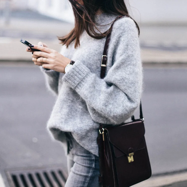 Женский Повседневный свитер осенне-зимний Свободный пуловер из мохера модель