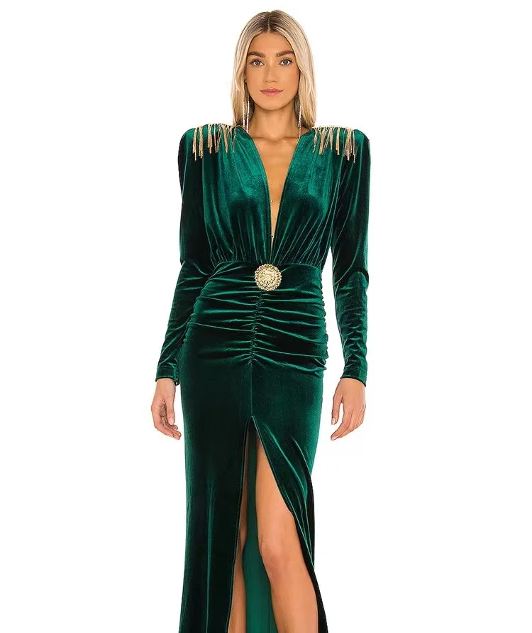 

Fashion V Neck Long Sleeve Longer Elegant Party Dress