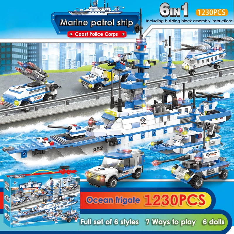 

1230PCS Police Military Series Building Blocks Assembling Boy DIY Aircraft Carrier Small Particles Children's Educational Brick