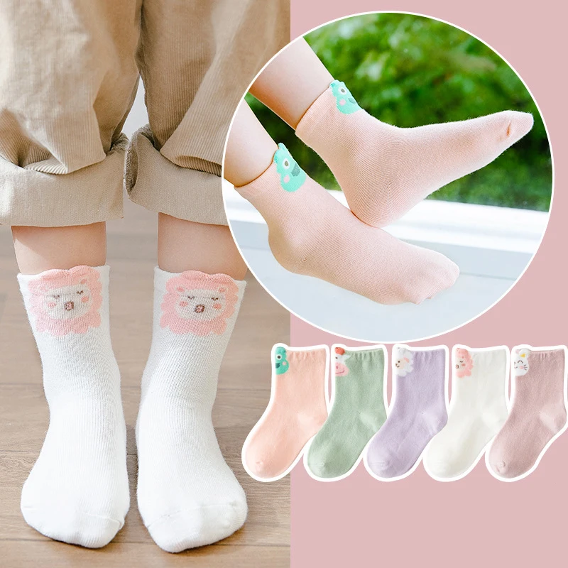 

5 Pairs/Lot New Children's Soft Cotton Socks For Teens Boy Girl Baby Cute Cartoon Fashion Warm Socks 1-12Y Autumn Winter Kids CN