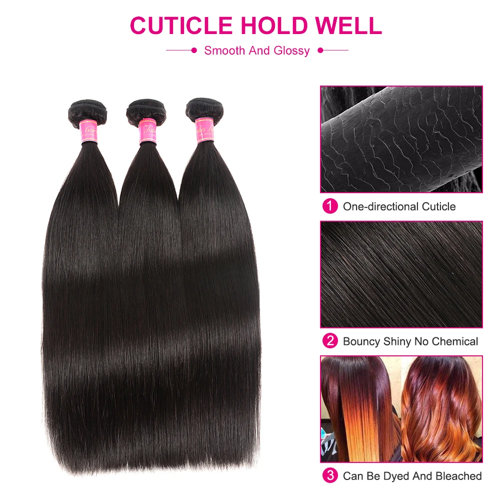 Малазийские прямые волосы пучки с фронтальной предварительно выщипанной