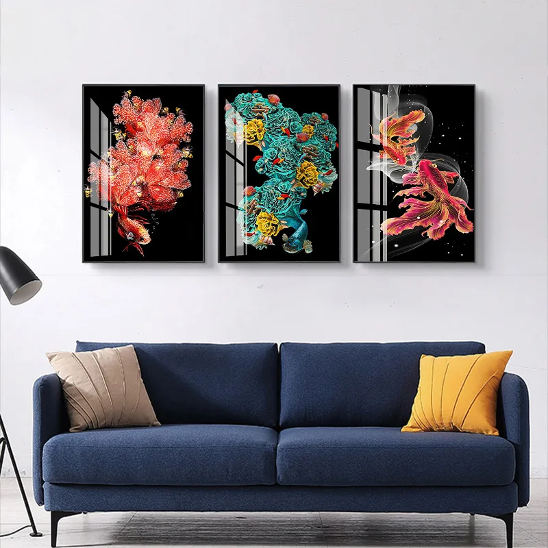 

Modern Sofa Background Wall Koi Porch Hanging Paintings Study Room Paintings Living Room Frameless Decorative Paintings Canvas