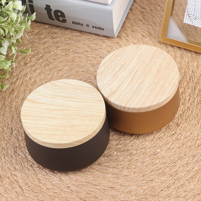 

Empty Storage Box Gift Candle Jars Candle Box Tinplate Can Wood Grain Lids Cosmetic Pot Containers Tins Storage Box Organize