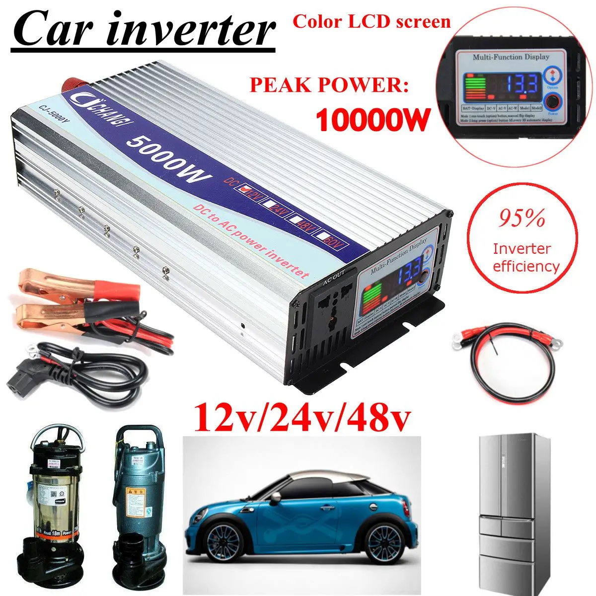 

Big Sale Inverter 5000W 10000W Peak Modified Sine Wave 12V/24V/48V 220V Power Voltage transformer Inverter Converter LED display